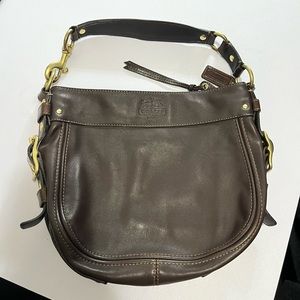 Dark Brown Leather Coach Purse w/ Magenta Inside